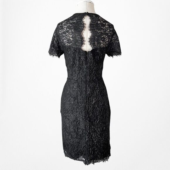 Vintage Y2K Black Knee Length Bodycon Lace Short Sleeve Cocktail Dress Size 6/M - Picture 5 of 8